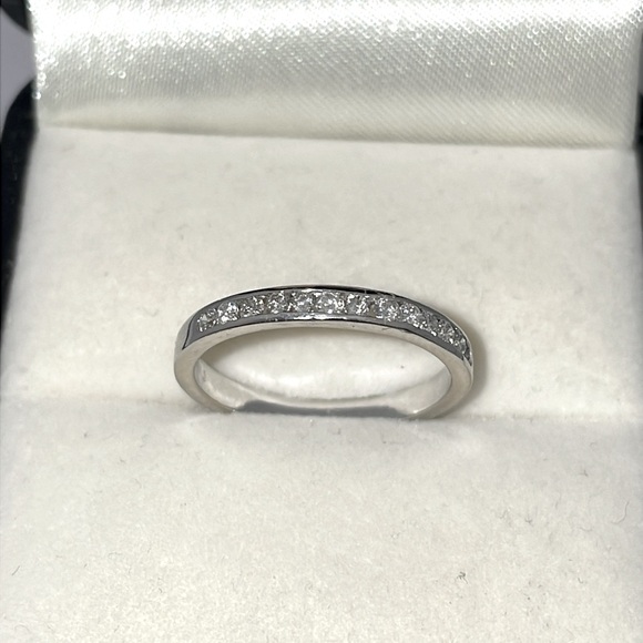 Solid Stamped 14K White Gold Natural Diamond Semi Eternity Band Ring Stackable - Picture 6 of 13